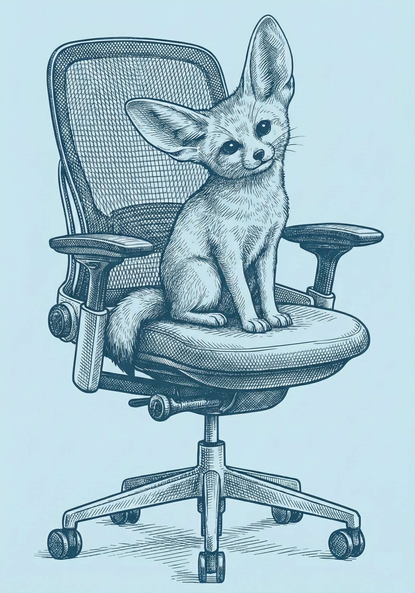Fennec fox sitting on an office chair